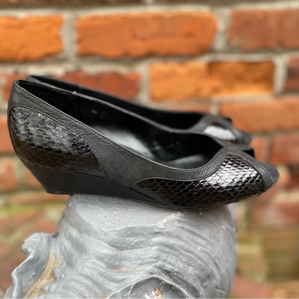 VANELI Black Peep Toe Wedges Size 7 Medium